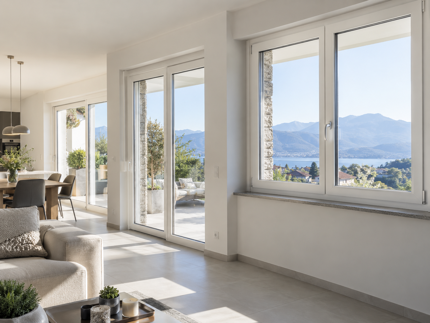 Infisso bianco su veranda luminosa