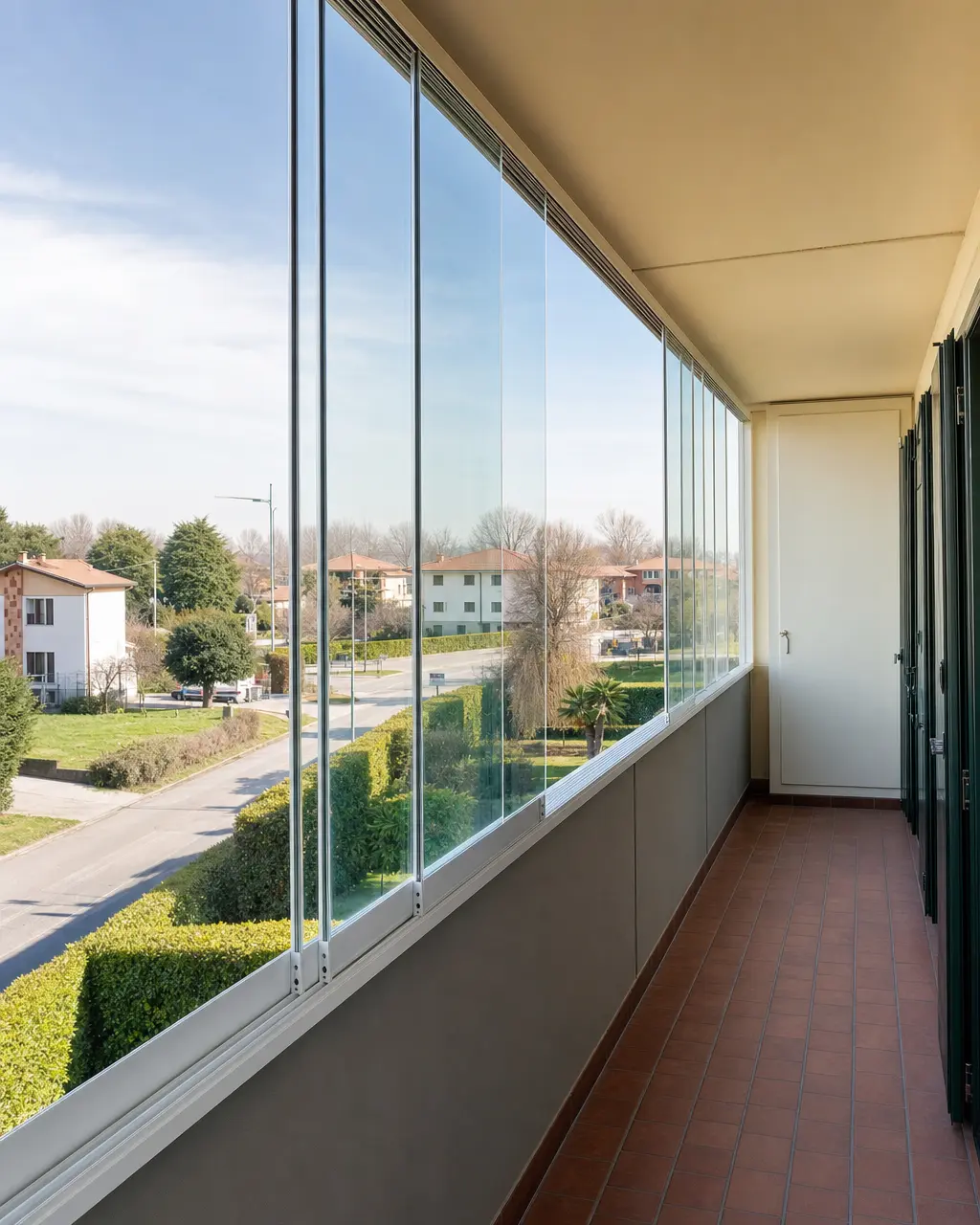 Balcone chiuso con vetrate scorrevoli panoramiche